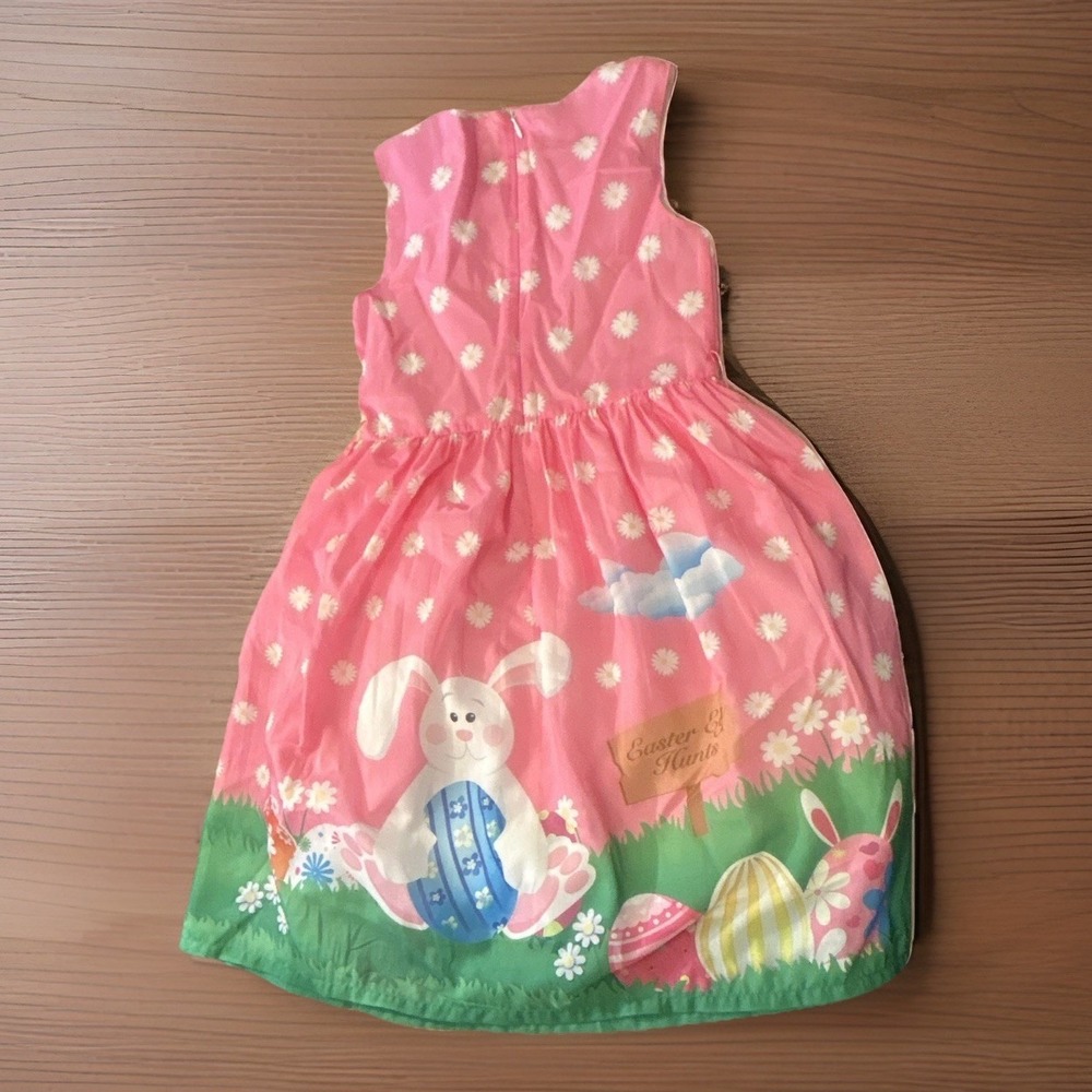 Sunny Fashion Girls Easter Dress M Pink Daisy Bunny Egg Hunt No Belt Worn Once - Picture 5 of 8